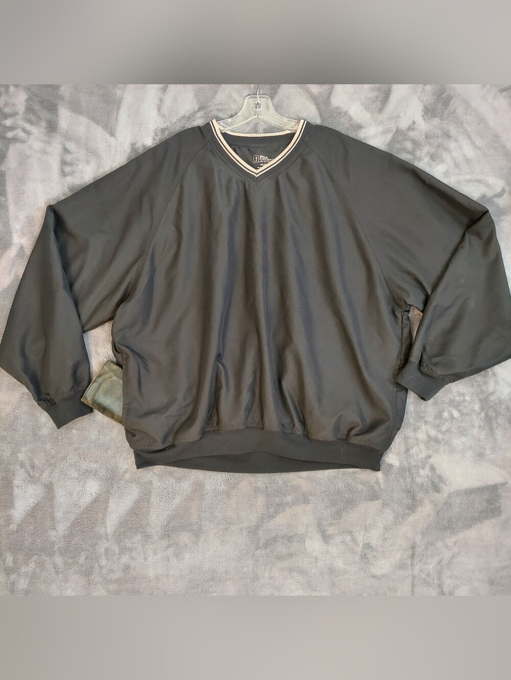 PGA Tour Black V-Neck Pullover with Cream Contrast Trim